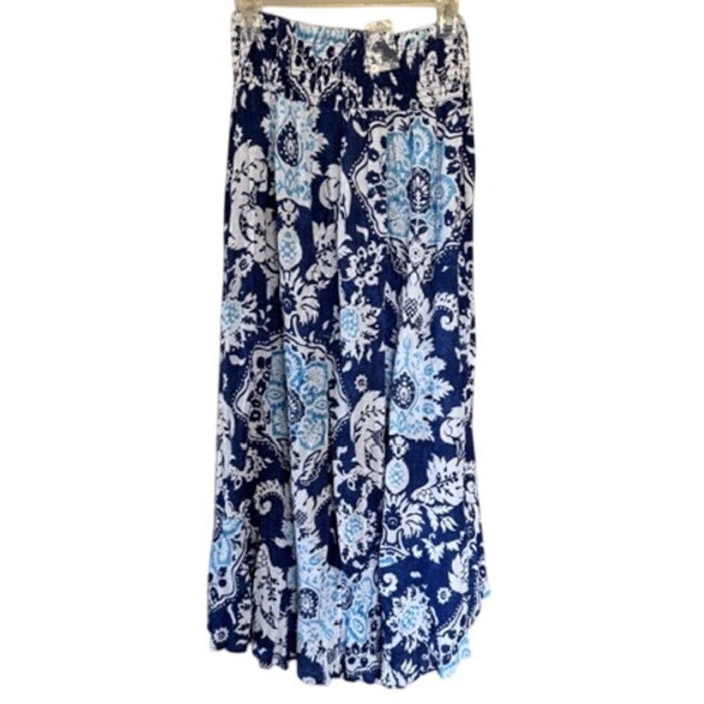 Rachel Zoe Boho Maxi Skirt Blue White Floral Paisley Tassel Waist M NWT - Picture 4 of 5